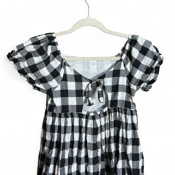 Happily Grey Puff Sleeve Ruffle Maxi Dress Girls 12 Black Buffalo Plaid Holiday - Picture 4 of 6